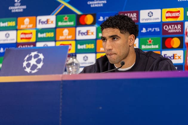 Football - UEFA Champions League - Quarter-Final - 2nd Leg - Liverpool FC v Paris Saint-Germain FC - MD-1 LIVERPOOL, ENGLAND - Monday, April 13, 2026: Paris Saint-Germain s Achraf Hakimi during a press conference, PK, Pressekonferenz at Anfield ahead of the UEFA Champions League Quarter-Final 2nd Leg game between Liverpool FC and Paris Saint-Germain FC. (Photo by David Rawcliffe Propaganda) LIVERPOOL Anfield MERSEYSIDE ENGLAND  Copyright: xDavidxRawcliffex P2026-04-13-Liverpool_PSG_MD-1-117