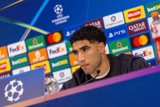 Football - UEFA Champions League - Quarter-Final - 2nd Leg - Liverpool FC v Paris Saint-Germain FC - MD-1 LIVERPOOL, ENGLAND - Monday, April 13, 2026: Paris Saint-Germain s Achraf Hakimi during a press conference, PK, Pressekonferenz at Anfield ahead of the UEFA Champions League Quarter-Final 2nd Leg game between Liverpool FC and Paris Saint-Germain FC. (Photo by David Rawcliffe Propaganda) LIVERPOOL Anfield MERSEYSIDE ENGLAND  Copyright: xDavidxRawcliffex P2026-04-13-Liverpool_PSG_MD-1-118