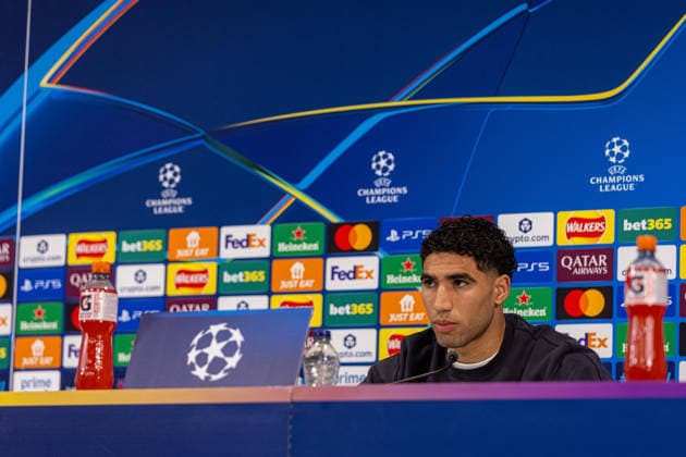 Football - UEFA Champions League - Quarter-Final - 2nd Leg - Liverpool FC v Paris Saint-Germain FC - MD-1 LIVERPOOL, ENGLAND - Monday, April 13, 2026: Paris Saint-Germain s Achraf Hakimi during a press conference, PK, Pressekonferenz at Anfield ahead of the UEFA Champions League Quarter-Final 2nd Leg game between Liverpool FC and Paris Saint-Germain FC. (Photo by David Rawcliffe Propaganda) LIVERPOOL Anfield MERSEYSIDE ENGLAND  Copyright: xDavidxRawcliffex P2026-04-13-Liverpool_PSG_MD-1-119