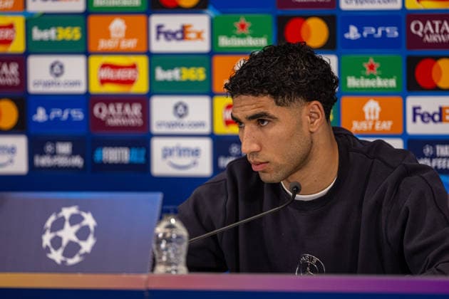 Football - UEFA Champions League - Quarter-Final - 2nd Leg - Liverpool FC v Paris Saint-Germain FC - MD-1 LIVERPOOL, ENGLAND - Monday, April 13, 2026: Paris Saint-Germain s Achraf Hakimi during a press conference, PK, Pressekonferenz at Anfield ahead of the UEFA Champions League Quarter-Final 2nd Leg game between Liverpool FC and Paris Saint-Germain FC. (Photo by David Rawcliffe Propaganda) LIVERPOOL Anfield MERSEYSIDE ENGLAND  Copyright: xDavidxRawcliffex P2026-04-13-Liverpool_PSG_MD-1-122