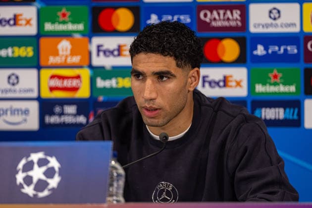 Football - UEFA Champions League - Quarter-Final - 2nd Leg - Liverpool FC v Paris Saint-Germain FC - MD-1 LIVERPOOL, ENGLAND - Monday, April 13, 2026: Paris Saint-Germain s Achraf Hakimi during a press conference, PK, Pressekonferenz at Anfield ahead of the UEFA Champions League Quarter-Final 2nd Leg game between Liverpool FC and Paris Saint-Germain FC. (Photo by David Rawcliffe Propaganda) LIVERPOOL Anfield MERSEYSIDE ENGLAND  Copyright: xDavidxRawcliffex P2026-04-13-Liverpool_PSG_MD-1-123