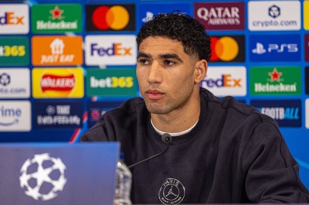 Football - UEFA Champions League - Quarter-Final - 2nd Leg - Liverpool FC v Paris Saint-Germain FC - MD-1 LIVERPOOL, ENGLAND - Monday, April 13, 2026: Paris Saint-Germain s Achraf Hakimi during a press conference, PK, Pressekonferenz at Anfield ahead of the UEFA Champions League Quarter-Final 2nd Leg game between Liverpool FC and Paris Saint-Germain FC. (Photo by David Rawcliffe Propaganda) LIVERPOOL Anfield MERSEYSIDE ENGLAND  Copyright: xDavidxRawcliffex P2026-04-13-Liverpool_PSG_MD-1-124