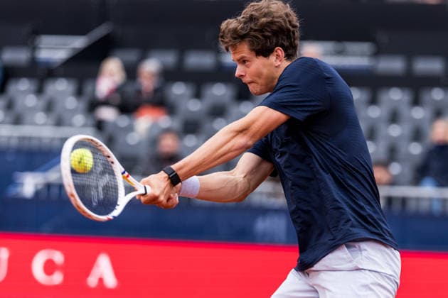 MUNICH, GERMANY - APRIL 13: Alexander Blockx (BEL) during the BMW Open by Bitpanda Singles match between Alexander Blockx (BEL) vs Yannick Hanfmann (GER) at MTTC Iphitos on April 13, 2026 in Munich, Germany. Bavaria Germany Copyright: xSteffiexWunderlx
