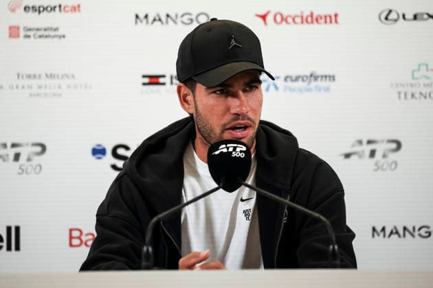 April 13, 2026, Barcelona, Barcelona, Spain: Carlos Alcaraz of Spain attends his press conference, PK, Pressekonferenz during of the Barcelona Open Banc Sabadell - Conde Godo 2026 Day 3 at Real Club de Tenis Barcelona on April 13, 2026 in Barcelona, Spain. Barcelona Spain - ZUMAa181 20260413_zaa_a181_262 Copyright: xJavierxBorregox
