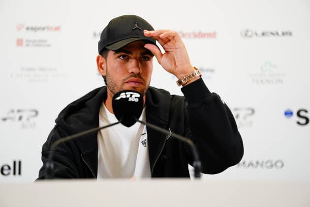 ESP: Carlos Alcaraz press conference, PK, Pressekonferenz Barcelona Open Banc Sabadell 2026. Carlos Alcaraz of Spain during a press conference during the Barcelona Open Banc Sabadell 2026, Conde de Godo Trophy, at Real Club de Tenis Barcelona on April 13, 2026 in Barcelona, Spain. kpng Copyright: xBaguxBlancox xPRESSINPHOTOx PS_260413_GODOÌ_ALC_107