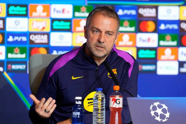 FC Barcelona, Barca s coach Hansi Flick during the press conference, PK, Pressekonferenz prior UEFA Champions League - Quarter-finals, 2nd leg match against Atletico de Madrid. April 13, 2026. (20260413506)