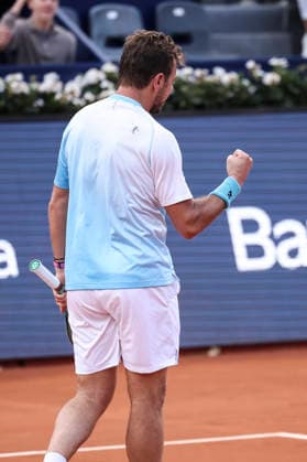 April 13, 2026, Barcelona, Barcelona, Spain: Stan Wawrinka of Switzerland in action against Cameron Norrie of Great Britain during the First round tennis match of the Barcelona Open Banc Sabadell - Conde Godo 2026 Day 3 at Real Club de Tenis Barcelona on April 13, 2026 in Barcelona, Spain. Barcelona Open Banc Sabadell - Conde Godo 2026 Day 3  - ZUMAa181 20260413_zaa_a181_272 Copyright: xJavierxBorregox