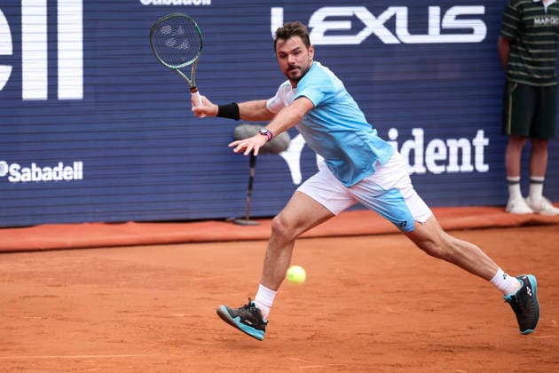 April 13, 2026, Barcelona, Barcelona, Spain: Stan Wawrinka of Switzerland in action against Cameron Norrie of Great Britain during the First round tennis match of the Barcelona Open Banc Sabadell - Conde Godo 2026 Day 3 at Real Club de Tenis Barcelona on April 13, 2026 in Barcelona, Spain. Barcelona Open Banc Sabadell - Conde Godo 2026 Day 3  - ZUMAa181 20260413_zaa_a181_297 Copyright: xJavierxBorregox