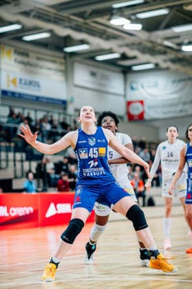 BB 1BL Women Syntainics MBC Lions BC Pharmaserv Marburg during the 2025 2026 season in the semi-final playoff in game 2 of 5 in the DBBL Toyota Bundesliga Syntainics MBC Lions and BC Pharmaserv Marburg at the SWH Arena on April 13, 2026 in Halle Saale, Sachsen Anhalt, Germany