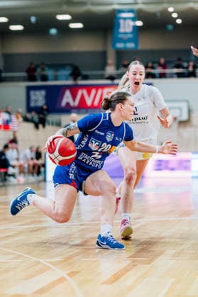 BB 1BL Women Syntainics MBC Lions BC Pharmaserv Marburg during the 2025 2026 season in the semi-final playoff in game 2 of 5 in the DBBL Toyota Bundesliga Syntainics MBC Lions and BC Pharmaserv Marburg at the SWH Arena on April 13, 2026 in Halle Saale, Sachsen Anhalt, Germany