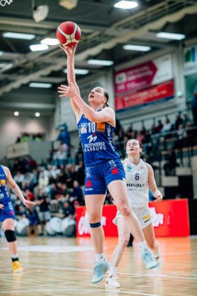 BB 1BL Women Syntainics MBC Lions BC Pharmaserv Marburg during the 2025 2026 season in the semi-final playoff in game 2 of 5 in the DBBL Toyota Bundesliga Syntainics MBC Lions and BC Pharmaserv Marburg at the SWH Arena on April 13, 2026 in Halle Saale, Sachsen Anhalt, Germany