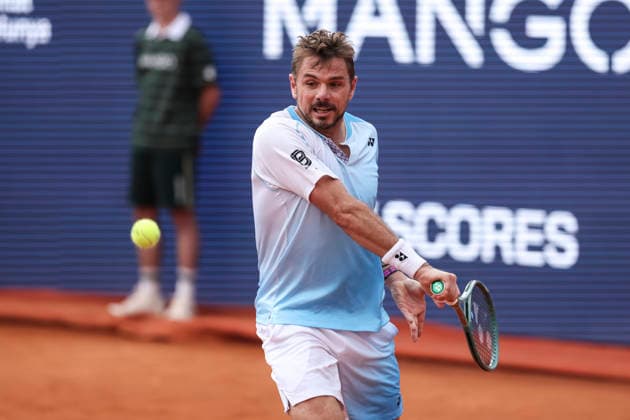 April 13, 2026, Barcelona, Barcelona, Spain: Stan Wawrinka of Switzerland in action against Cameron Norrie of Great Britain during the First round tennis match of the Barcelona Open Banc Sabadell - Conde Godo 2026 Day 3 at Real Club de Tenis Barcelona on April 13, 2026 in Barcelona, Spain. Barcelona Spain - ZUMAa181 20260413_zaa_a181_301 Copyright: xJavierxBorregox