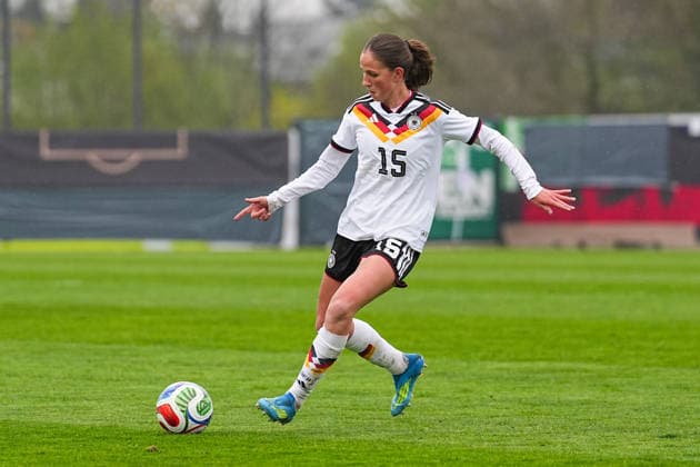 13 04 2026, xydrx, Football, International match, European Championship Qualification U19 Women, Germany Slovakia, IMS Arena Maj Schneider GER, 15 DFB regulations prohibit any use of photographs as image sequences and or quasi video Copyright: HMBxMedia YannisxDreimann