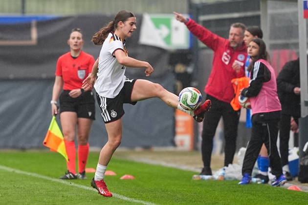 13 04 2026, xydrx, Football, International match, European Championship Qualification U19 Women, Germany Slovakia, IMS Arena Leni Eggert GER, 11 DFB regulations prohibit any use of photographs as image sequences and or quasi video Copyright: HMBxMedia YannisxDreimann
