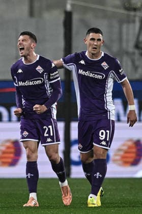 Mp Firenze 13 04 2026 - campionato di calcio serie A Fiorentina-Lazio foto Matteo Papini Image nella foto: esultanza gol Robin Gosens 