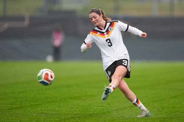 13 04 2026, xydrx, Football, International match, European Championship Qualification U19 Women, Germany Slovakia, IMS Arena Lenelotte Mueller GER, 3 DFB regulations prohibit any use of photographs as image sequences and or quasi video Copyright: HMBxMedia YannisxDreimann