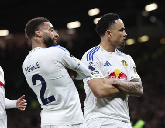 Manchester Utd v Leeds, FA Premier League 13.04.26 Manchester Utd v Leeds, FA Premier League Bradley Ormesher The Times Noah Okafor of Leeds United scores and celebrates scoring his teams 2nd goal  Copyright: xBradleyxOrmesherx NINTCHDBPICT001073341177
