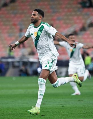 JEDDAH, SAUDI ARABIA - April 13: Riyad Mahrez Player celebrates the winning goal during the AFC Champions League Elite Round of 16 match between Al Ahli and Al Duhail at King Abdullah Sports City on April 13, 2026 in Jeddah, Saudi Arabia.
