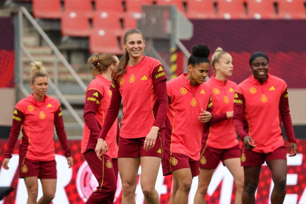Nuremberg, Germany 13 April 2026 Preparation for the Womens World Cup qualifier Germany vs Austria Final training in Nuremberg In the picture Jule Brand Germany Copyright: HMBxMedia MadeleinexFantini