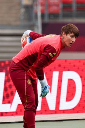 Nuremberg, Germany 13 April 2026 Preparation for the Womens World Cup qualifier Germany vs Austria Final training in Nuremberg In the picture goalkeeper Ann Katrin Berger Germany Copyright: HMBxMedia MadeleinexFantini