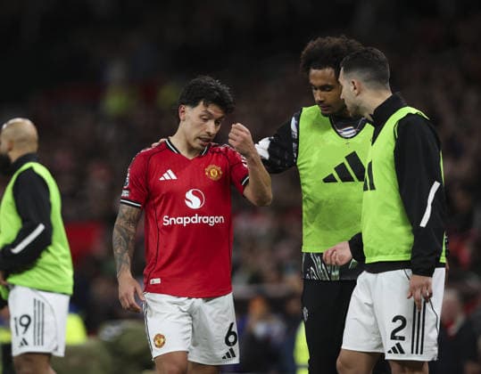 Manchester Utd v Leeds, FA Premier League 13.04.26 Manchester Utd v Leeds, FA Premier League Bradley Ormesher The Times Lisandro Martinez of Manchester United, ManU sent off in 2nd half by VAR  Copyright: xBradleyxOrmesherx NINTCHDBPICT001073345585