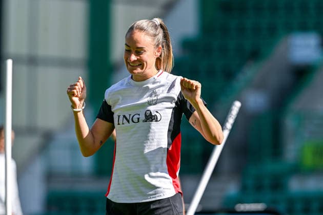 SOCCER WOMEN UEFA QUALIFIERS B4 MD3 SCOTLAND VS BELGIUM Tessa Wullaert (9) of Belgium pictured during the MD-1 training session before a women football game between the national teams of Scotland and Belgium , called the Red Flames , on the third match day in League B Group B4 in the league stage of the 2026-27 UEFA Women s European Qualifiers competition , on Monday 13 April 2026 in Edinburgh , Scotland . PHOTO SPORTPIX Stijn Audooren Edinburgh Easter Road Stadium Scotland  Copyright: xSportpix.bex xStijnxAudoorenxStijnxAudoorenx