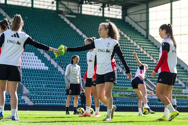SOCCER WOMEN UEFA QUALIFIERS B4 MD3 SCOTLAND VS BELGIUM Alixe Bosteels of Belgium pictured during the MD-1 training session before a women football game between the national teams of Scotland and Belgium , called the Red Flames , on the third match day in League B Group B4 in the league stage of the 2026-27 UEFA Women s European Qualifiers competition , on Monday 13 April 2026 in Edinburgh , Scotland . PHOTO SPORTPIX Stijn Audooren Edinburgh Easter Road Stadium Scotland  Copyright: xSportpix.bex xStijnxAudoorenxStijnxAudoorenx