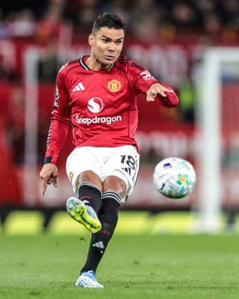 Premier League: Manchester United, ManU v Leeds United Casemiro of Manchester United during the Premier League match Manchester United vs Leeds United at Old Trafford, Manchester, United Kingdom on 13 April 2026 (Photo by Mark Cosgrove News Images) Manchester Old Trafford Greater Manchester United Kingdom Copyright: xMarkxCosgrove NewsxImagesx