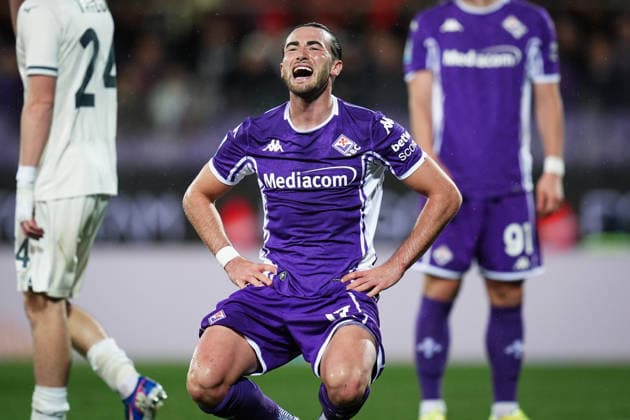 FiorentinaÕs Jack Harrison reacts after missing a scoring chance during the Serie A soccer match between Fiorentina and Lazio at the Artemio Franchi Stadium in Florence, north Italy - Monday, April 13, 2026 -  Copyright: xMassimoxPaolone LaPressex