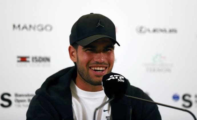 April 13, 2026, Sabadell, Barcelona, Spain: Barcelona Spain 13.04.2026 Carlos Alcaraz (Spain) smile during the Day 3 of the Barcelona Open Banc Sabadell Godo on 13 April 2026 in Barcelona. Sabadell Spain - ZUMAu50_ 20260413_zsp_u50_016 Copyright: xXavixUrgelesx