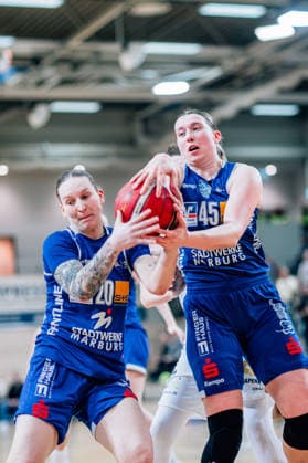 BB 1BL Women Syntainics MBC Lions BC Pharmaserv Marburg Lea Debeljak BC Pharmaserv Marburg , Allyson Fertig BC Pharmaserv Marburg during the 2025 2026 season in the semi-final playoff in game 2 of 5 in the DBBL Toyota Bundesliga Syntainics MBC Lions and BC Pharmaserv Marburg at SWH Arena on April 13, 2026 in Halle Saale, Sachsen Anhalt, Germany