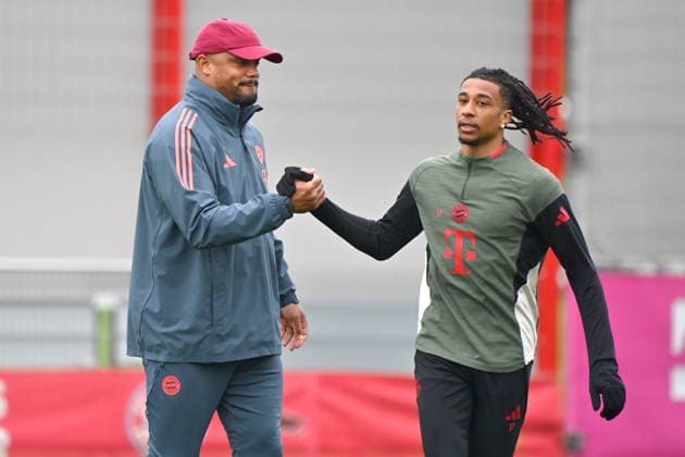 Coach Vincent KOMPANY Bayern Muenchen , Michael OLISE Bayern Muenchen final training on 14 04 2026 Football Champions League,Season 2025 26, Quarterfinals FC Bayern Muenchen Real Madrid on 15 04 2026 A L L I A N Z A R E N A Â