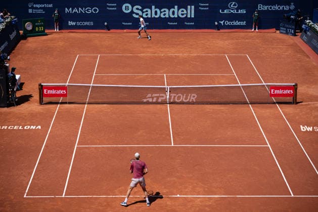 Barcelona Open Banc Sabadell - 73 Conde de Godo Trophy - R32 in Barcelona, Spain, 14, April, 2026. R32 of Barcelona Open Banc Sabadell match between Martin Landaluce (ESP) and Lorenzo Musetti (ITA) in Reial Club de Tennis Barcelona, Barcelona, Spain, on April 14, 2026. Barcelona Reial Club de Tennis Barcelona Barcelona Spain