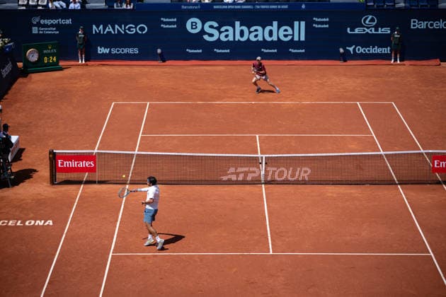 Barcelona Open Banc Sabadell - 73 Conde de Godo Trophy - R32 in Barcelona, Spain, 14, April, 2026. R32 of Barcelona Open Banc Sabadell match between Martin Landaluce (ESP) and Lorenzo Musetti (ITA) in Reial Club de Tennis Barcelona, Barcelona, Spain, on April 14, 2026. Barcelona Reial Club de Tennis Barcelona Barcelona Spain
