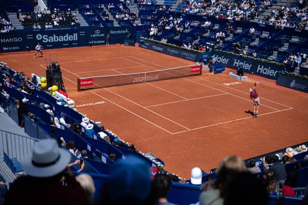 Barcelona Open Banc Sabadell - 73 Conde de Godo Trophy - R32 in Barcelona, Spain, 14, April, 2026. R32 of Barcelona Open Banc Sabadell match between Martin Landaluce (ESP) and Lorenzo Musetti (ITA) in Reial Club de Tennis Barcelona, Barcelona, Spain, on April 14, 2026. Barcelona Reial Club de Tennis Barcelona Barcelona Spain