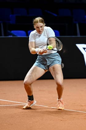 Ella Seidel Germany controls the Ball against Elise Mertens Belgium during day two of the Porsche Tennis Grand Prix 2026 at Porsche Arena on April 14, 2026 in Stuttgart, Germany Photo by Harry Langer DeFodi Images