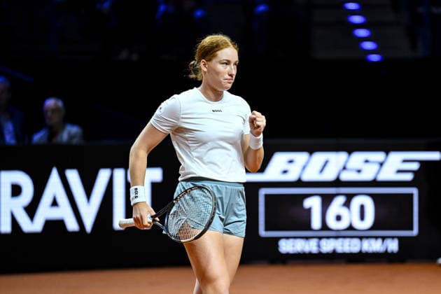Ella Seidel Germany gestures, gestures against Elise Mertens Belgium during day two of the Porsche Tennis Grand Prix 2026 at Porsche Arena on April 14, 2026 in Stuttgart, Germany Photo by Harry Langer DeFodi Images