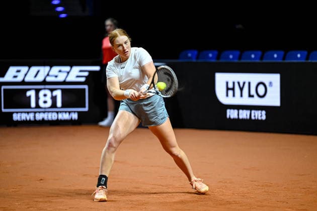 Ella Seidel Germany controls the Ball against Elise Mertens Belgium during day two of the Porsche Tennis Grand Prix 2026 at Porsche Arena on April 14, 2026 in Stuttgart, Germany Photo by Harry Langer DeFodi Images