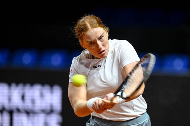 Ella Seidel Germany controls the Ball against Elise Mertens Belgium during day two of the Porsche Tennis Grand Prix 2026 at Porsche Arena on April 14, 2026 in Stuttgart, Germany Photo by Harry Langer DeFodi Images