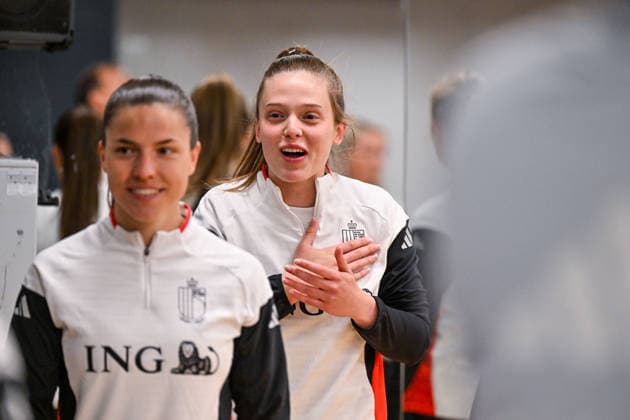 SOCCER WOMEN UEFA QUALIFIERS B4 MD3 SCOTLAND VS BELGIUM Valesca Ampoorter (8) of Belgium pictured during the MD-2 training session before a women football game between the national teams of Scotland and Belgium , called the Red Flames , on the third match day in League B Group B4 in the league stage of the 2026-27 UEFA Women s European Qualifiers competition , on Tuesday 14 April 2026 in Edinburgh , Scotland . PHOTO SPORTPIX Stijn Audooren Edinburgh Easter Road Stadium Scotland  Copyright: xSportpix.bex xStijnxAudoorenxStijnxAudoorenx