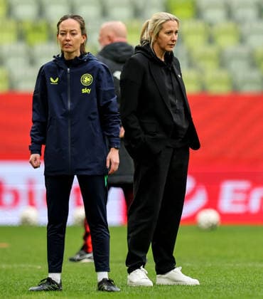 2027 FIFA Women s World Cup European Qualifiers, Polsat Plus Arena, Gdansk, Poland 14 4 2026 Poland vs Republic of Ireland WNT Ireland s Head Coach Carla Ward and Assistant coach Amber Whitley during the wam up Carla Ward and Amber Whitley during the wam up 14 4 2026  Copyright: x INPHO RyanxByrnex RB1_2305