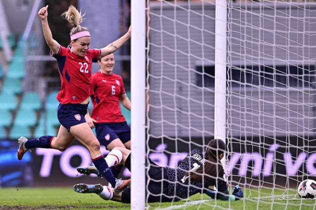 L-R Franny Cerna (Czechia) celebrating a goal, Eva Bartonova (Czechia) and goalkeeper Ajsa Kalac (Montenegro) in action during the European qualifying part for 2027 Women s Football World Cup match, group B1: Czechia vs Montenegro, in Chomutov, Czech Republic, on April 14, 2026. (CTKxPhoto OndrejxHajek) CTKPhotoP2026041407411  CTKPhotoP2026041407411