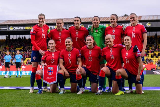 260414 The starting eleven of Norway pose for a photo ahead of the FIFA Women s World Cup Qualifier football match between Norway and Slovenia on April 14, 2026 in Lillestrom Photo Marius Simensen BILDBYRAN COP 238 VG0919 bbeng fotball soccer football fotboll fifa world cup qualifiers vm kvalifisering kvinner vm kvalik landskamp dam norge norway slovenien slovenia  Copyright: MARIUSxSIMENSEN BB260414BB381