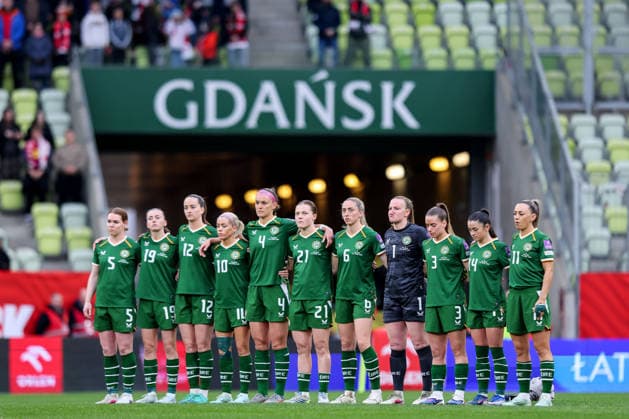 2027 FIFA Women s World Cup European Qualifiers, Polsat Plus Arena, Gdansk, Poland 14 4 2026 Poland vs Republic of Ireland WNT A view of the Ireland team lined up during the anthems A view of the Ireland team lined up during the anthems 14 4 2026  Copyright: x INPHO RyanxByrnex RB1_2842