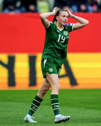 2027 FIFA Women s World Cup European Qualifiers, Polsat Plus Arena, Gdansk, Poland 14 4 2026 Poland vs Republic of Ireland WNT Ireland s Abbie Larkin reacts to a missed chance Abbie Larkin reacts to a missed chance 14 4 2026  Copyright: x INPHO RyanxByrnex RB1_2959