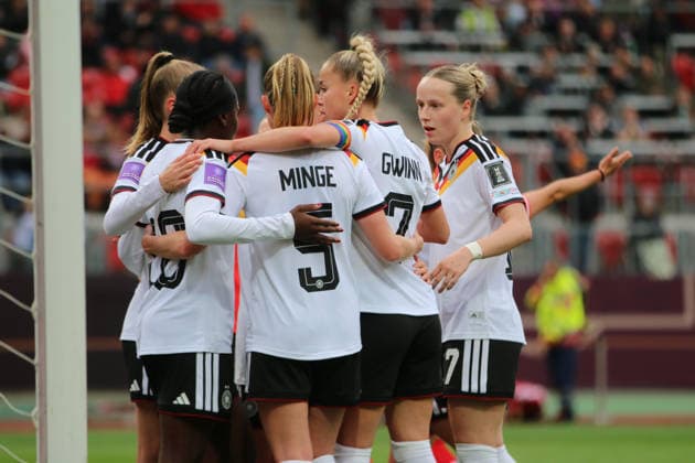 14 04 2026 Soccer Women 2025 2026 World Cup Qualification Europe 3 Matchday Germany Austria Max Morlock Stadium Nuremberg Goal celebration Germany after the 1 0 Nuremberg Bayern Germany
