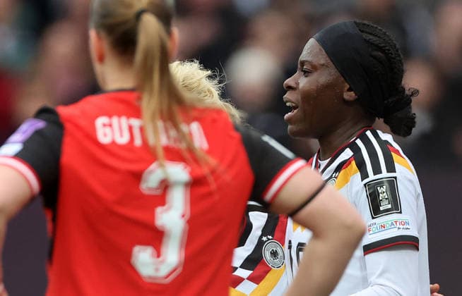Nicole Anyomi Torjubel 1-0 , WM Frauen Qualifikation , Deutschland-Österreich , Fußball , Frauen , in den Max Morlock Stadion, in Nürnberg , Bayern , Deutschland. April 14 , 2026 . Photo by: Davide Elias IPA Photo Pressefoto DENL Copyright: xDavidexEliasx