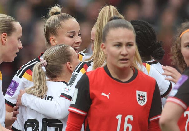 Nicole Anyomi Torjubel 1-0 , WM Frauen Qualifikation , Deutschland-Österreich , Fußball , Frauen , in den Max Morlock Stadion, in Nürnberg , Bayern , Deutschland. April 14 , 2026 . Photo by: Davide Elias IPA Photo Pressefoto DENL Copyright: xDavidexEliasx