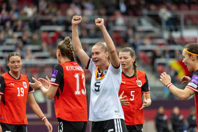 Germany Football World Cup Qualification Europe Women 2026, Matchday 3 Germany vs Austria Max Morlock Stadium Nuremberg Minge Janina German womens national team, 5 cheering Copyright: xMichellexLukax