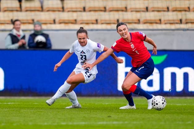 Women s international football match Norway Slovenia Lillestrom 20260414 Slovenia s Maja Å ternad left and Norway s Ingrid Syrstad Engen in the Women s World Cup qualifying match between Norway and Slovenia at Arasen Stadium Photo Lise Aserud NTB Lillestrom Norway EDITORIAL USE ONLY RESTRICTED USE FOR BETTING COMPANIES  Copyright: xLisexAserudx xNTBx